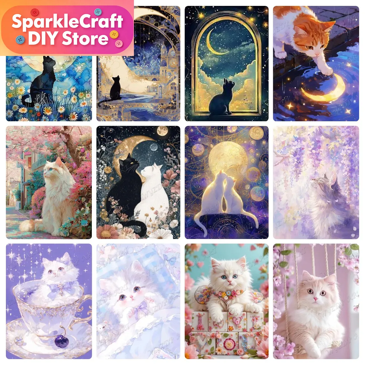 Animal Cat Moon Diamond Painti - огляд і ціна Resin Art Work