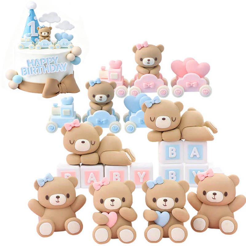 3D Pink Blue Bear Cake Topper  - огляд і ціна Resin Art Baby