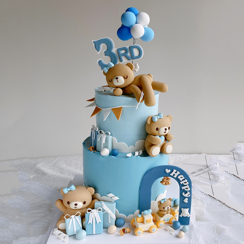 3D Pink Blue Bear Cake Topper  - огляд і ціна Resin Art Baby