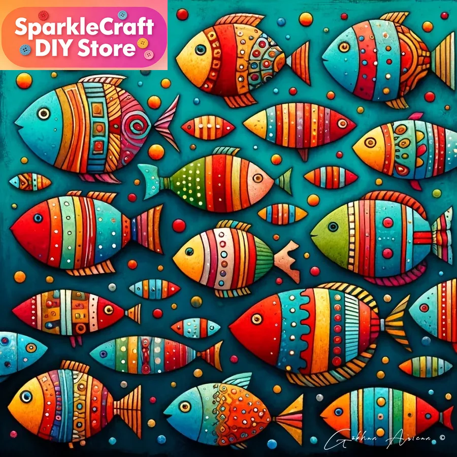 Colorful Whimsical Fish School - огляд і ціна Resin Art Work